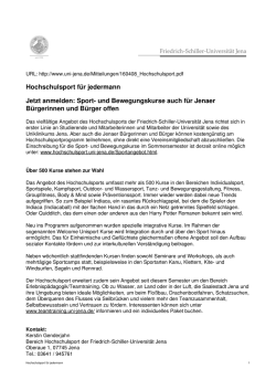 Hochschulsport f&uuml;r jedermann Jetzt anmelden: Sport