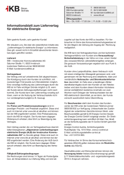 Informationsblatt zum Liefervertrag f&uuml;r elektrische Energie