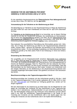 hinweise f&uuml;r die abstimmung per brief gem&auml;ss &sect; 19 der