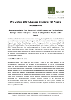 Drei weitere ERC Advanced Grants f&uuml;r IST Austria Professoren