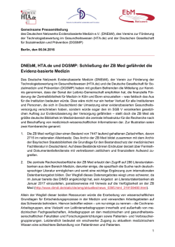 DNEbM, HTA.de und DGSMP: Schlie&szlig;ung der ZB Med gef&auml;hrdet die