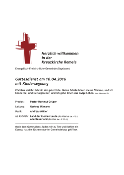 Herzlich willkommen in der Kreuzkirche Remels Gottesdienst am