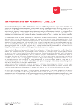 Jahresbericht aus dem Kantonsrat – 2015/2016