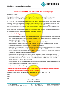 Sicherheitshinweis zur aktuellen Gefährdungslage