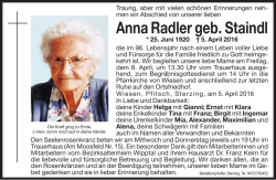 Anna Radler geb. Staindl