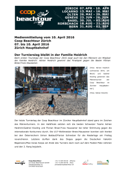 Medienmitteilung vom 10. April 2016 Coop Beachtour Zürich 07. bis