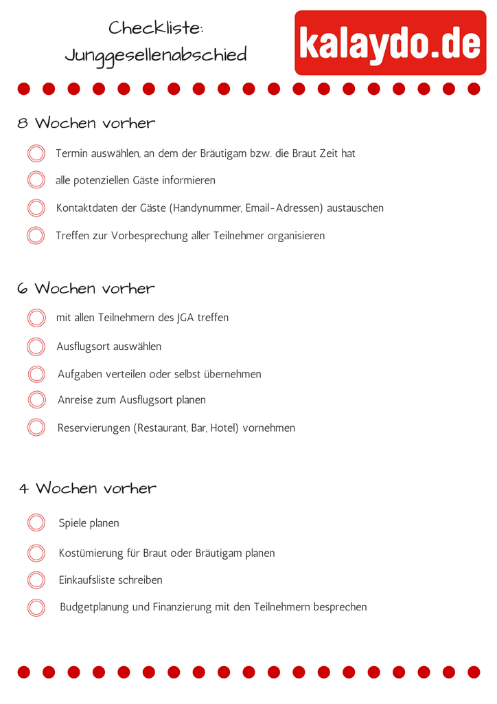 Checkliste Junggesellenabschied