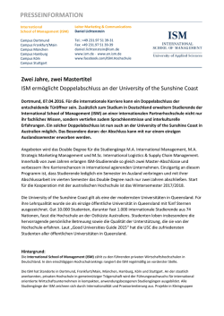 ISM erm&ouml;glicht Doppelabschluss an der University of the Sunshine
