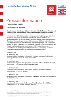Pressemitteilung 14b/2016 Frankfurt/Main, 08. April 2016 Die