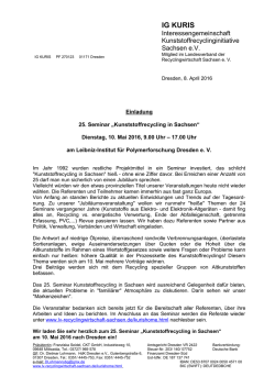 Einladung - 25. Seminar &bdquo;Kunststoffrecycling in Sachsen