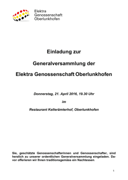 Einladung zur Generalversammlung der Elektra Genossenschaft