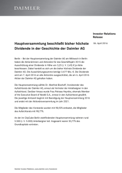 Hauptversammlung beschlie&szlig;t bisher h&ouml;chste