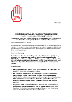 Rote-Hand-Brief zu BCR-ABL-Tyrosinkinaseinhibitoren vom 08.04