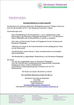 Montessori-Lehrkraft für das Schuljahr 2016/17 gesucht!