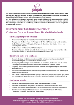 Internationaler Kundenbetreuer (m/w) Customer Care im