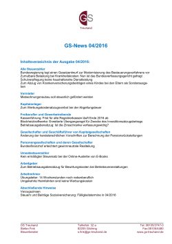GS-Newsletter - GS Treuhand Steuerberatung