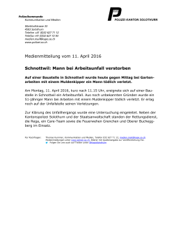 Medienmitteilung vom 11. April 2016 Schnottwil: Mann bei