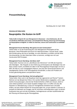 Pressemitteilung Bauprojekte: Die Kosten im Griff