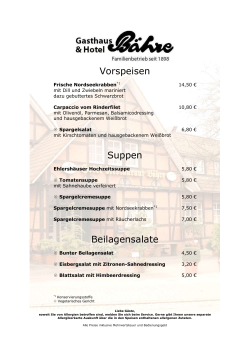 Unsere Speisenkarte - Gasthaus & Hotel Bähre