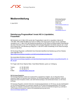 Dekotierung ProgressNow! invest AG in Liquidation, Frauenfeld