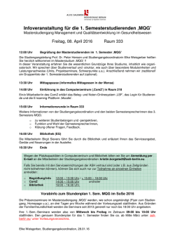 Infoveranstaltung f&uuml;r die 1. Semesterstudierenden &sbquo;MQG`