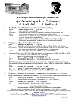 130. Geburtstages Ernst Th&auml;lmanns 16. April 1886 16. April 2016
