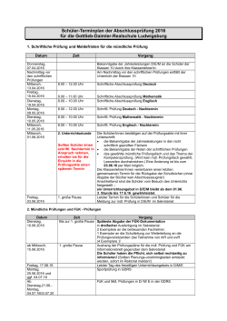 Schüler-Terminplan der Abschlussprüfung 2016 für die Gottlieb