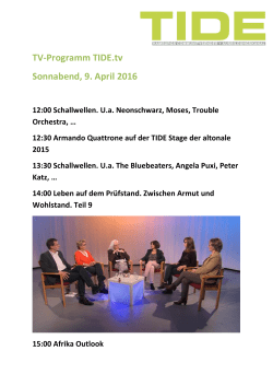 Das TV-Programm für Sonnabend, den 9. April 2016