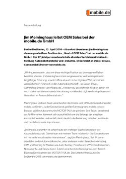 Jim Meininghaus leitet OEM Sales bei der mobile.de GmbH