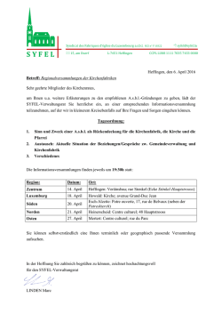 Heffingen, den 6. April 2016 Betreff: Regionalversammlungen der