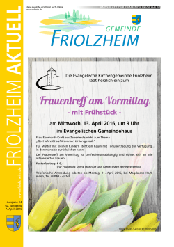 Das Mitteilungsblatt der Gemeinde Friolzheim Ausgabe 14/2016