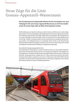 Neue Züge für die Linie Gossau–Appenzell