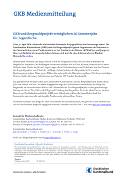 GKB und Bergwaldprojekt erm&ouml;glichen 60 Sommerjobs f&uuml;r