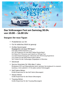 Das Volkswagen Fest am Samstag 30.04. von