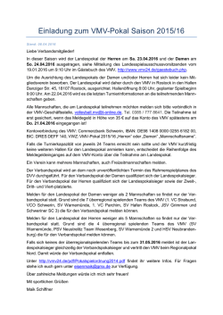 Einladung zum VMV-Pokal Saison 2015/16