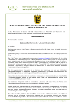 Doktorandenstelle f&uuml;r staatlich gepr&uuml;ften Lebensmittelchemiker