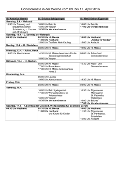 Gottesdienste in der Woche vom 09. bis 17. April 2016