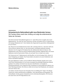 Schweizerische Nationalbank gibt neue Banknoten heraus