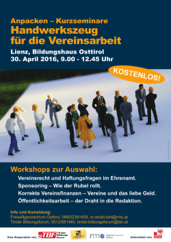 Handwerkszeug f&uuml;r Vereine und Ehrenamt am Sa., 30.04.2016