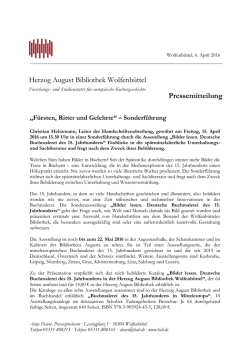 Herzog August Bibliothek Wolfenb&uuml;ttel Pressemitteilung