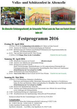 Festprogramm 2016 Freitag 29. April 2016