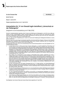 Interpellation Nr. 31 von Oswald Inglin betreffend &bdquo;L&auml;rmschutz an