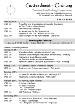 Gottesdienstordnung - Weilburg, Weilm&uuml;nster, L&ouml;hnberg, Gr&auml;veneck