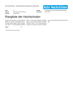 Rangliste der Hochschulen - FernUniversität in Hagen