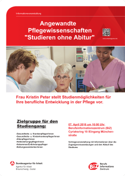 Angewandte Pflegewissenschaften "Studieren ohne Abitur" www
