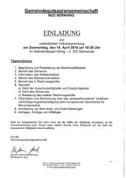 Kundmachung GGAG Berwang - Einladung Vollversammlung