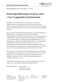 Genehmigte Wohnungen im Januar 2016: + 34,5 % gegenüber