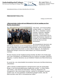 Stadtschulpflegschaft Solingen PRESSEMITTEILUNG