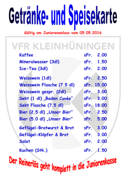 Kaffee sFr. 2.00 Mineralwasser (3dl) sFr. 1.50 Ice