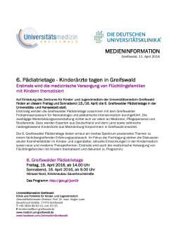 6. Pädiatrietage - in der Universitätsmedizin Greifswald